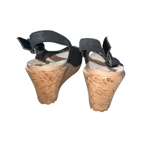 Crocs | A-Leigh Linen Slingback Cork Wrap Wedge Sandal Size 9 - Picture 4 of 7